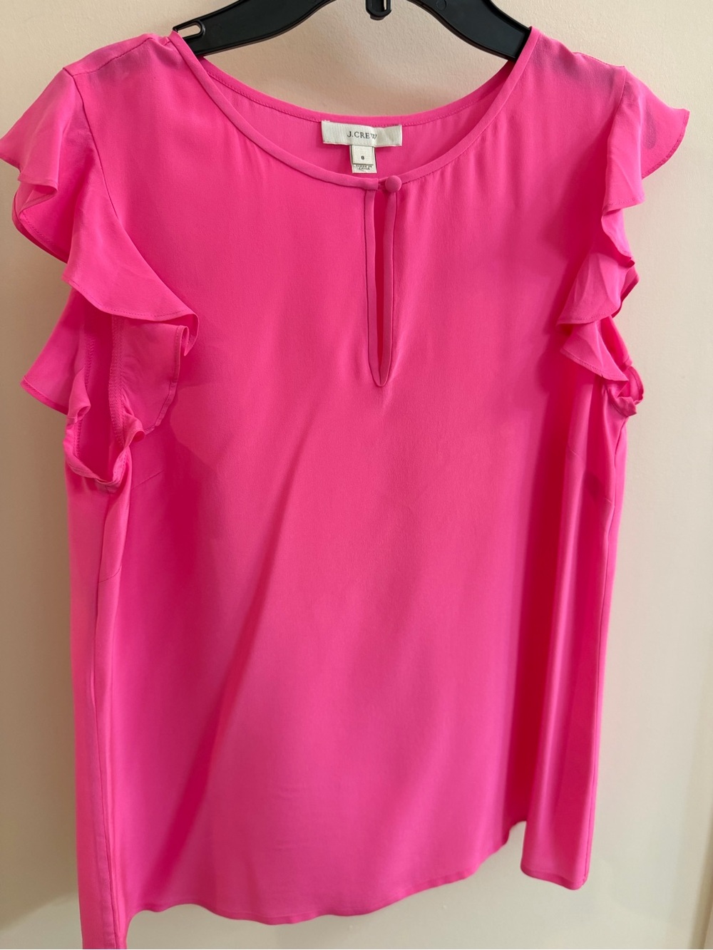 J. Crew Silk Bright Pink Ruffle Sleeve Blouse, size 8